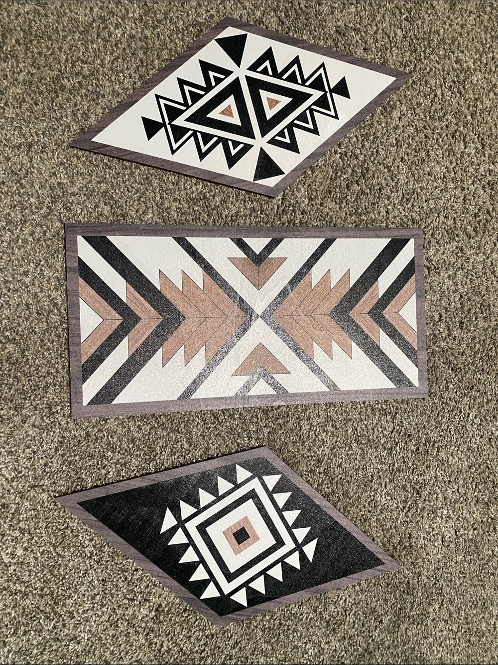Neutral Geometric Aztec Wall Art Set - Taupe, Black & White